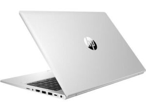 HP EliteBook 830 G7 laptop, closed and viewed from the side, highlighting its sleek design.