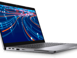 Dell Latitude 5320 2-in-1 laptop, shown in tent mode, highlighting its convertible design.